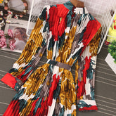 Rollkragen-Taille, schmales, langes Kleid mit Schnürung und Blumenmuster